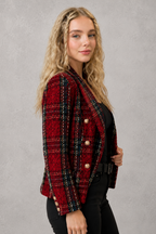 Women’s Plaid Tweed Double-Breasted Blazer – Smart Casual Tailored Jacket