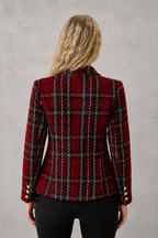 Women’s Plaid Tweed Double-Breasted Blazer – Smart Casual Tailored Jacket