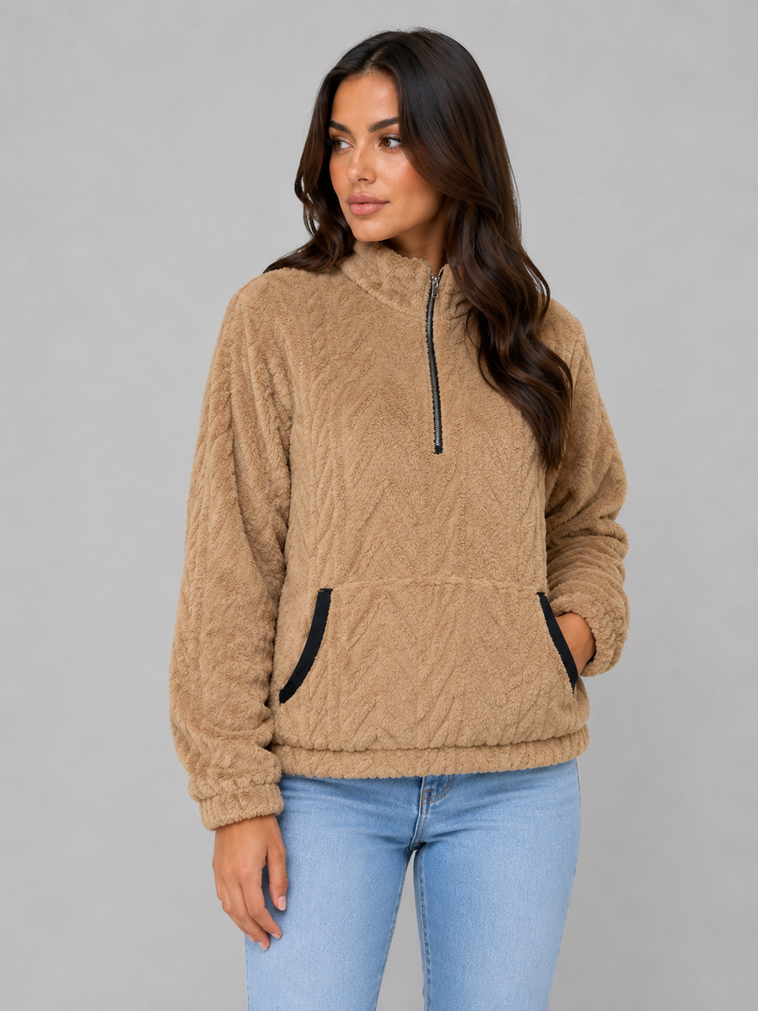 Thea | Women's Plush High Neck Quarter Zip Fleece Jumper