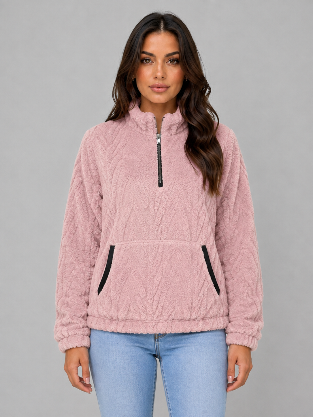 Thea | Women's Plush High Neck Quarter Zip Fleece Jumper
