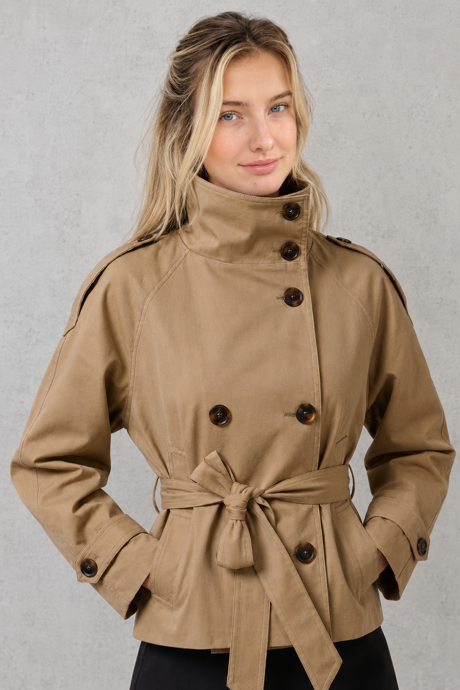 Women’s Short Belted Trench Coat – Classic Lightweight Everyday Jacket