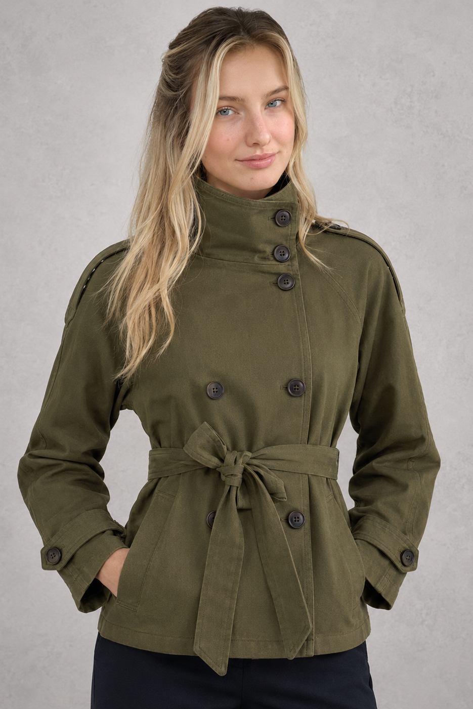 Women’s Short Belted Trench Coat – Classic Lightweight Everyday Jacket