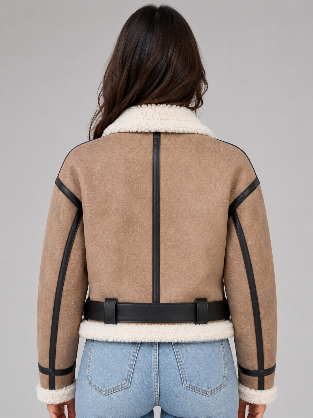 Ivy | Women's Cropped Suede Look Teddy Lined Aviator Jacket