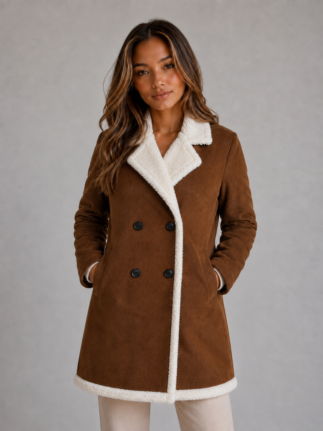 Blythe | Women's Longline Suede Look Shearling Coat