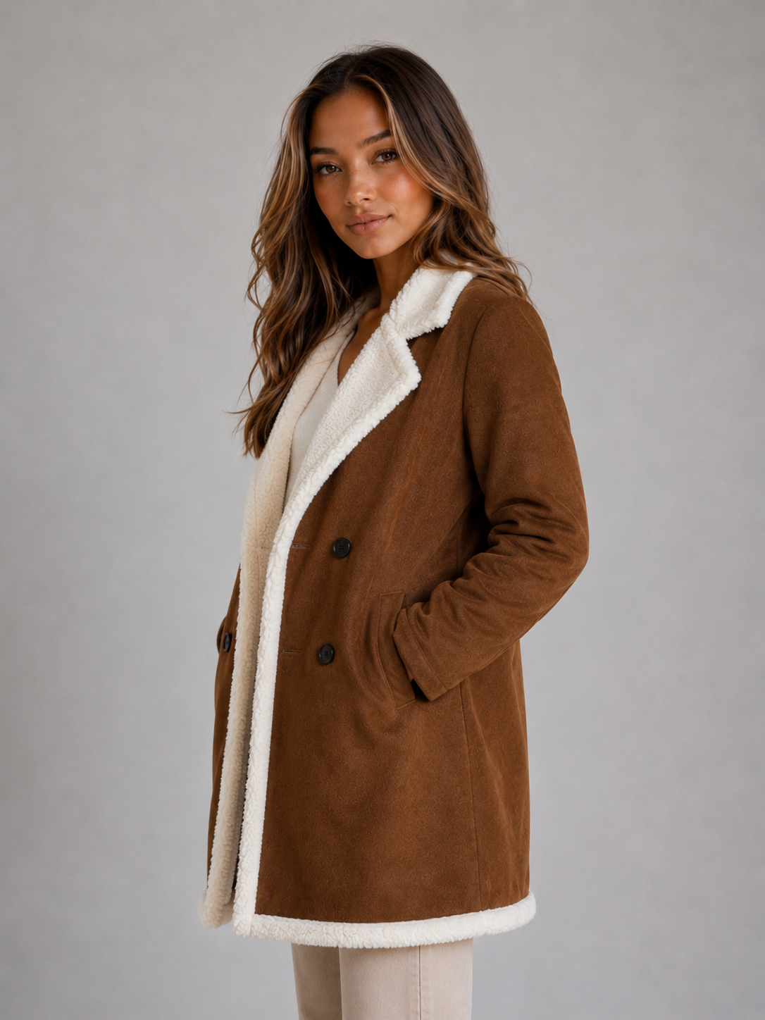 Blythe | Women's Longline Suede Look Shearling Coat