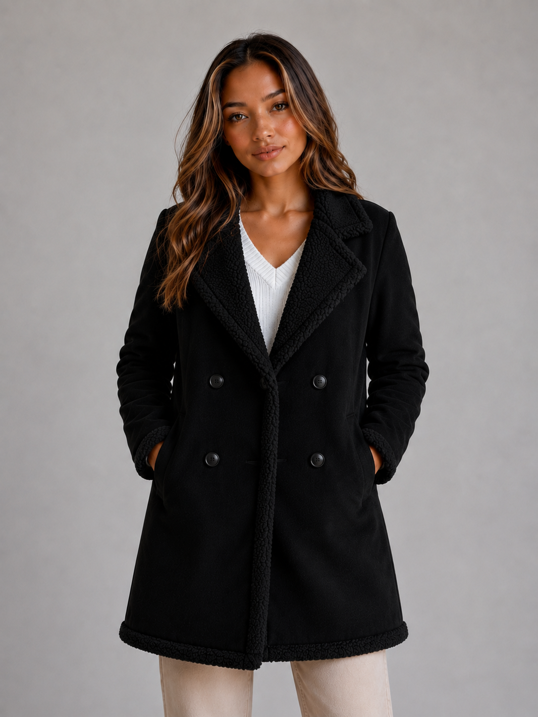 Blythe | Women's Longline Suede Look Shearling Coat