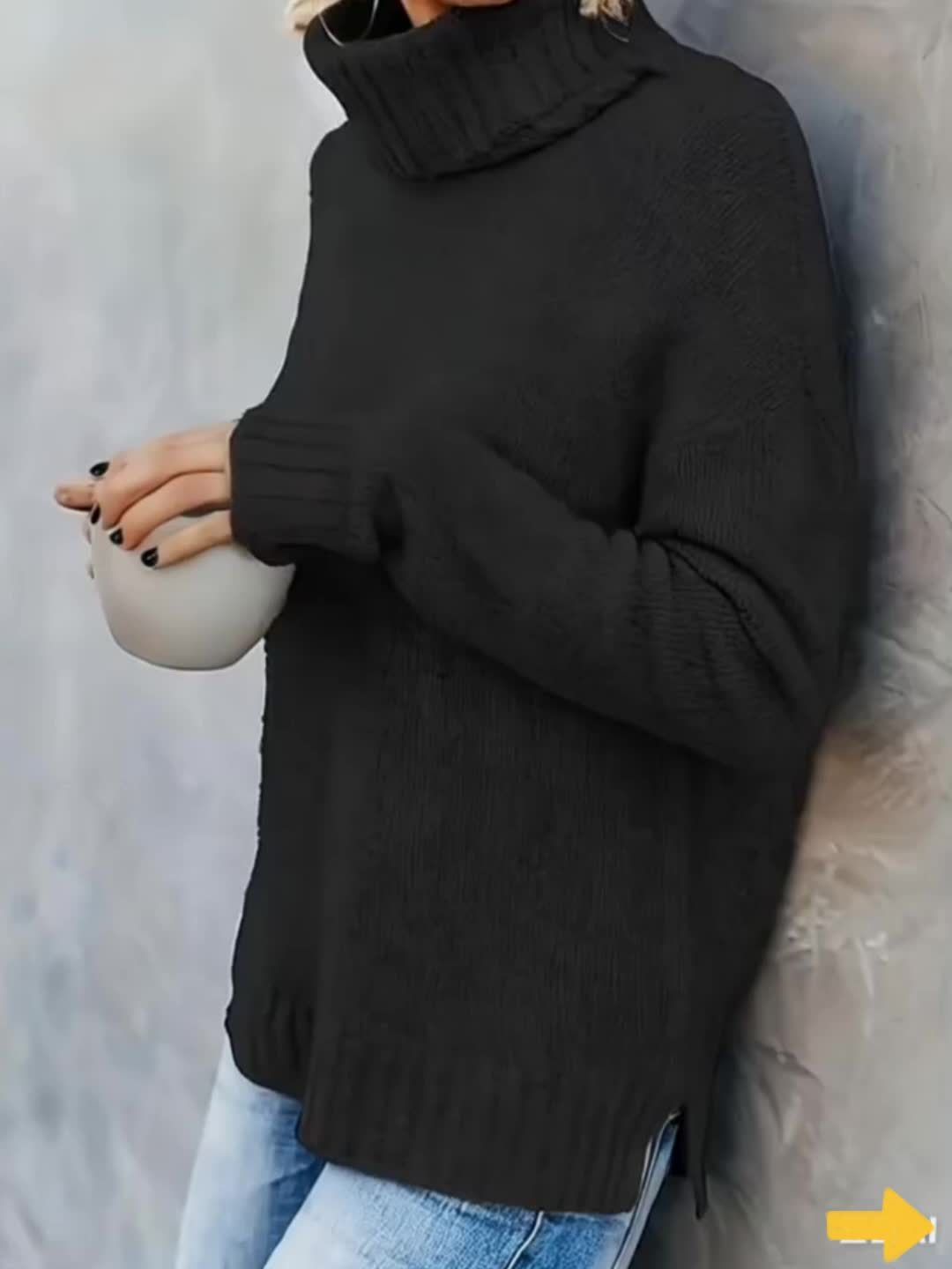 Marlowe | Women's Cowl Turtleneck Sweater with Split Hem Cuffs