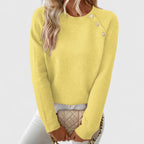 Vespera | Women's Crew Neck Sweater with Button Shoulder Detail