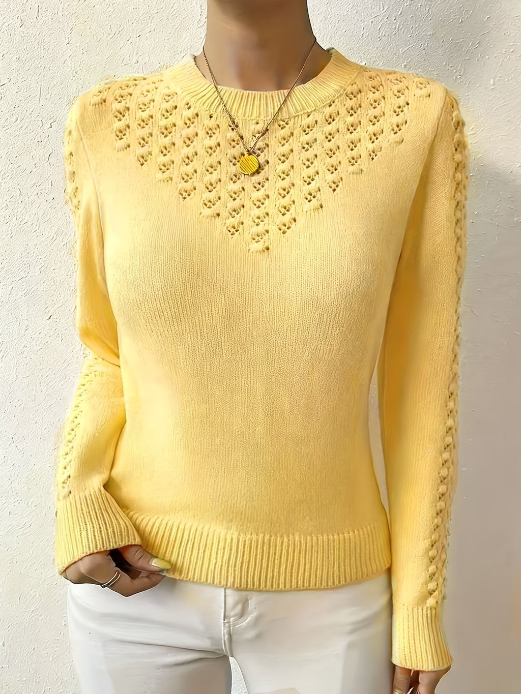 Marielle | Women's Pointelle Crew Neck Sweater