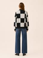 Adela | Checked Cardigan with V-Neck and Button Front