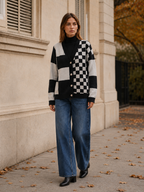 Adela | Checked Cardigan with V-Neck and Button Front