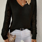 Odalys | Women's Crochet Sleeve V-Neck Sweater