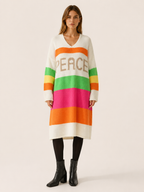 Aelvissa | Sweater Dress with V-Neck and Striped Panels