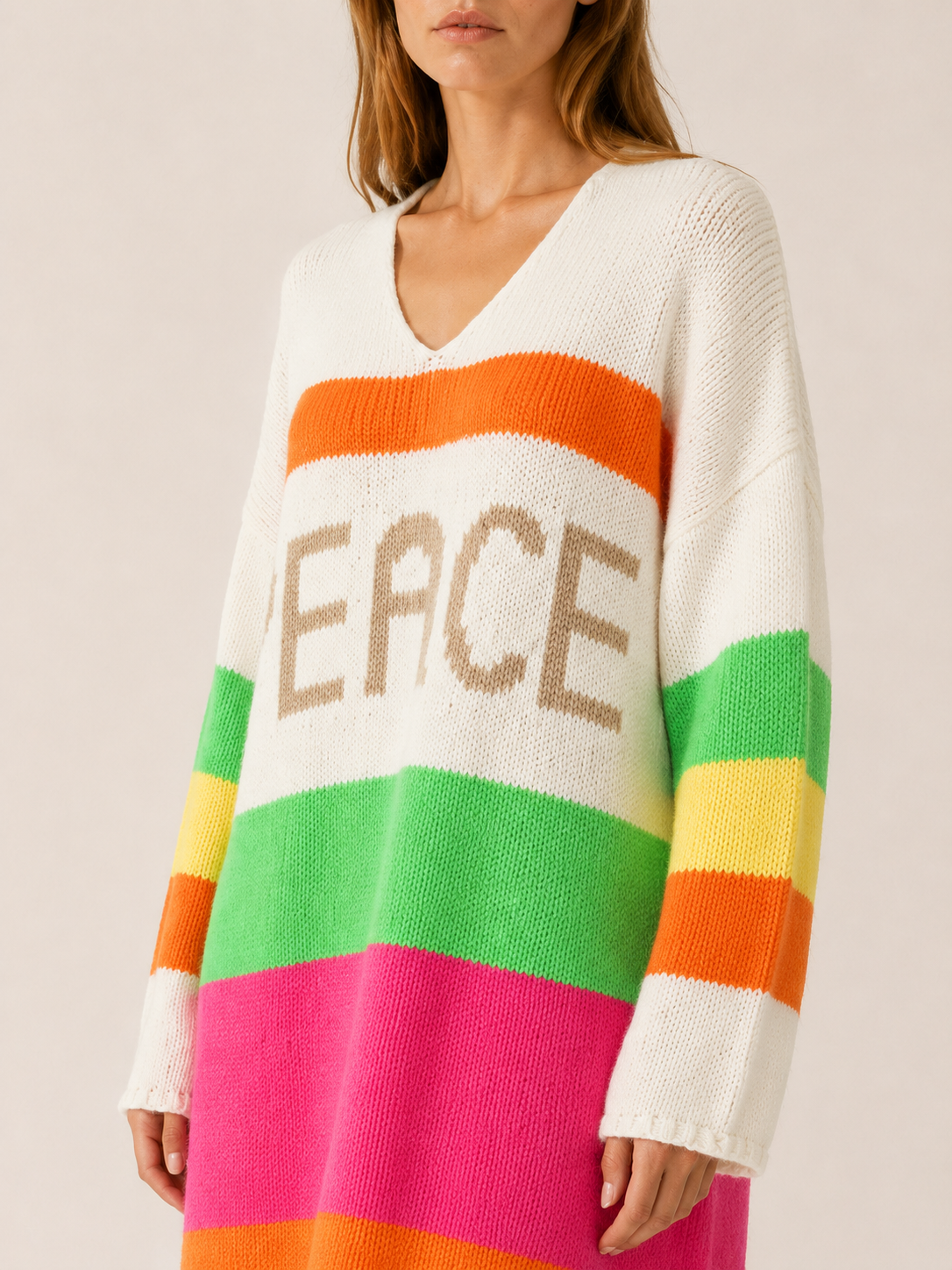 Aelvissa | Sweater Dress with V-Neck and Striped Panels
