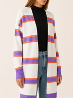 Ailsa | Long Cardigan with Open Front and Striped Design