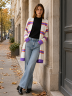 Ailsa | Long Cardigan with Open Front and Striped Design