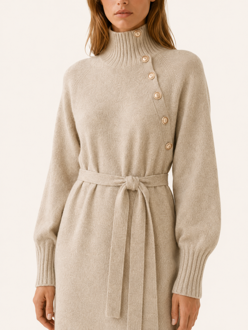 Aisling | Jumper Dress with Roll Neck and Tie Waist