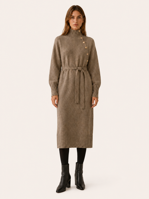 Aisling | Jumper Dress with Roll Neck and Tie Waist