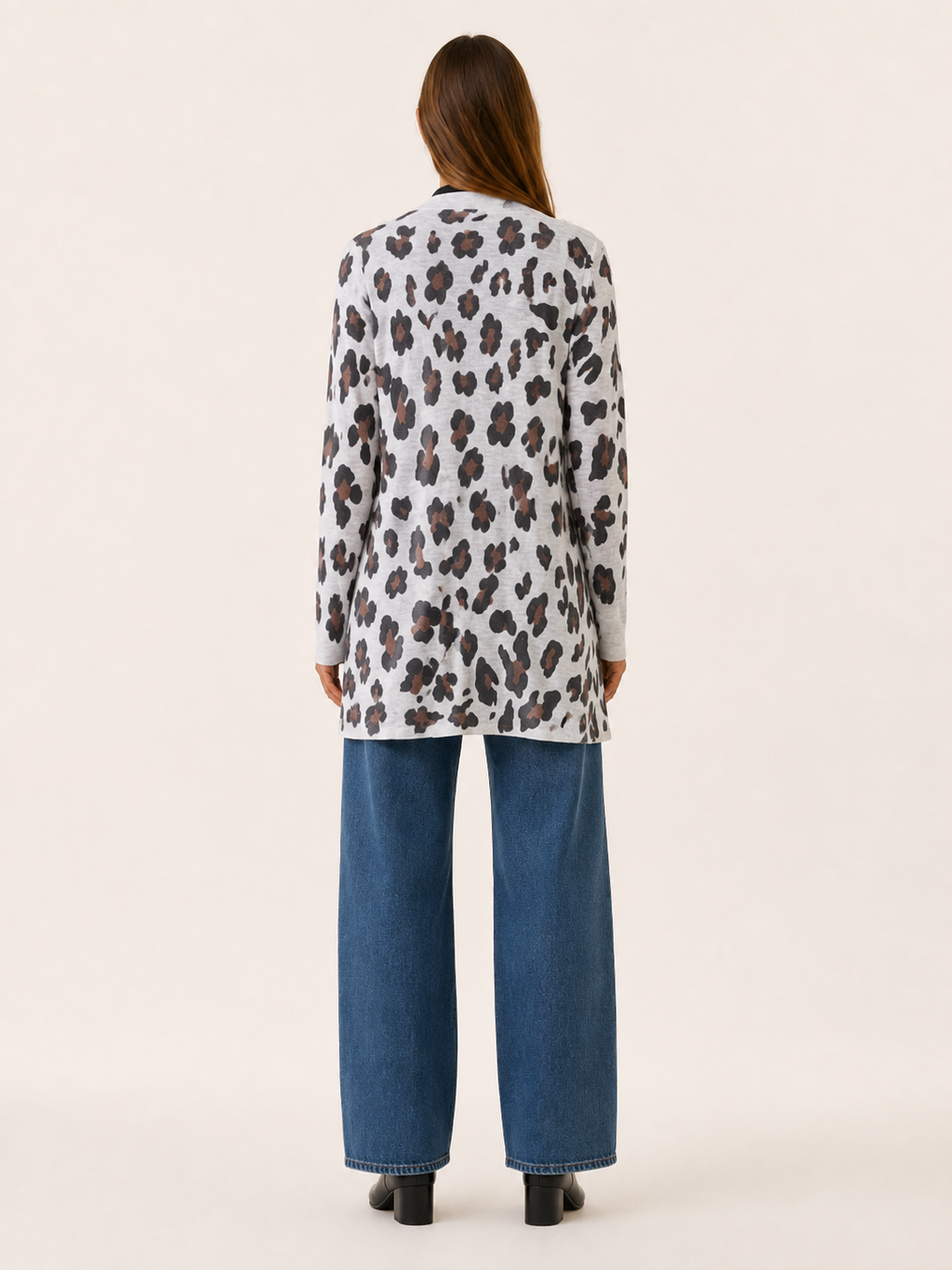 Anouk | Long Cardigan with Leopard Print and Open Front