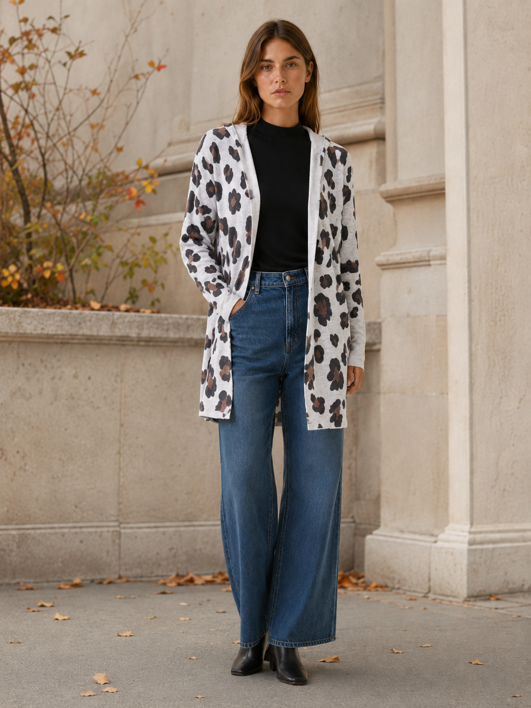 Anouk | Long Cardigan with Leopard Print and Open Front