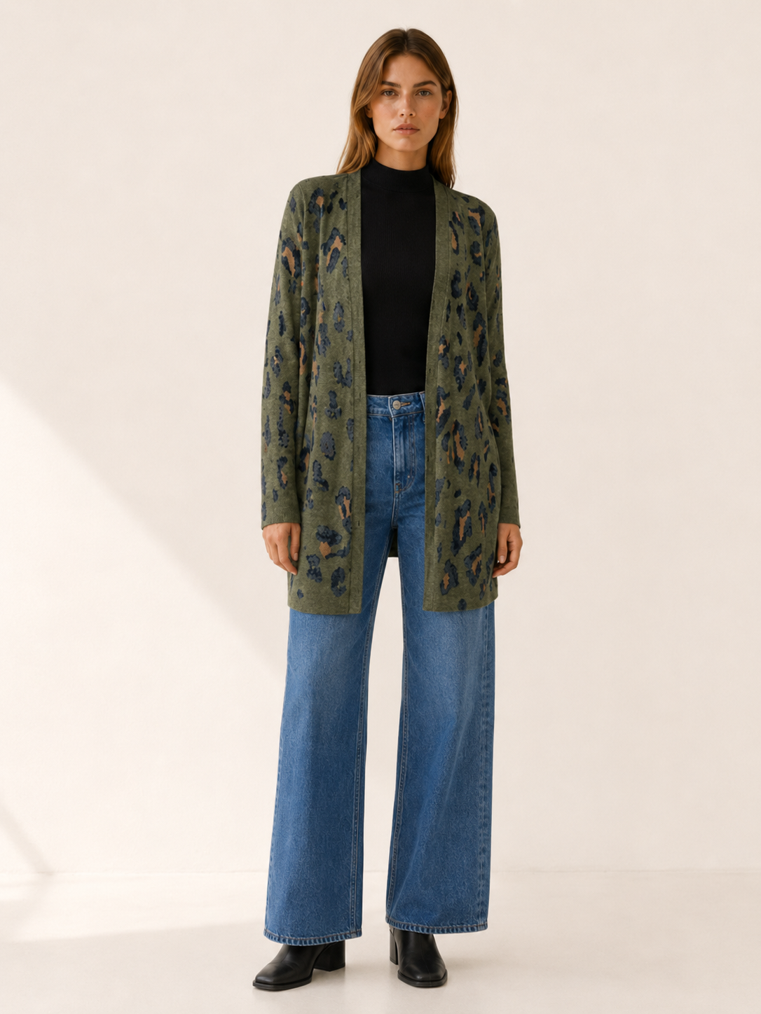 Anouk | Long Cardigan with Leopard Print and Open Front