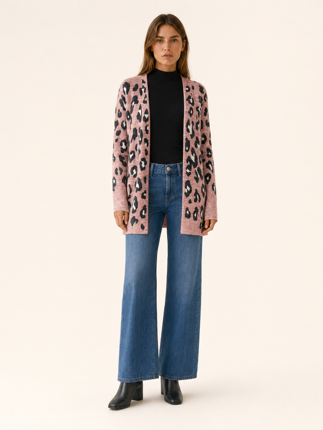 Anouk | Long Cardigan with Leopard Print and Open Front