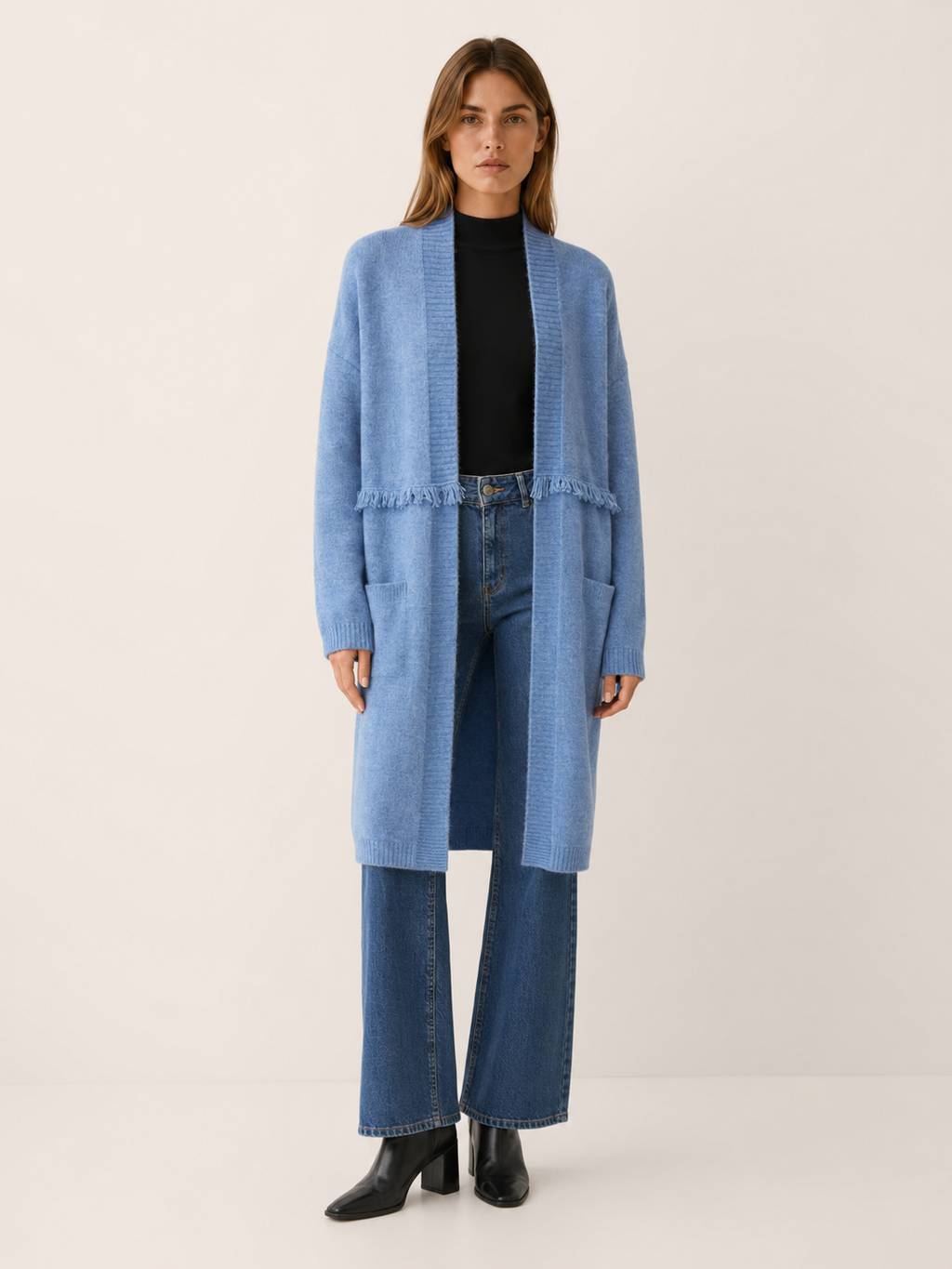 Apolline | Long Cardigan with Open Front and Pockets
