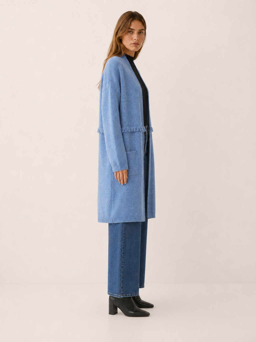 Apolline | Long Cardigan with Open Front and Pockets
