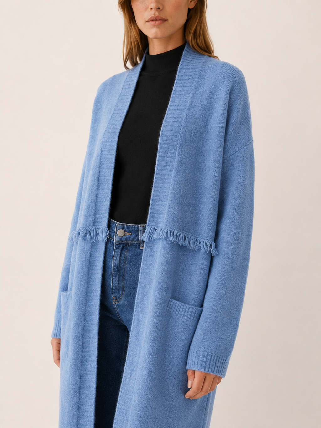 Apolline | Long Cardigan with Open Front and Pockets