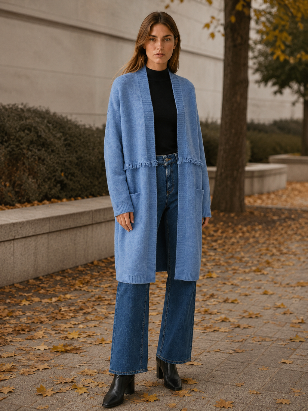 Apolline | Long Cardigan with Open Front and Pockets