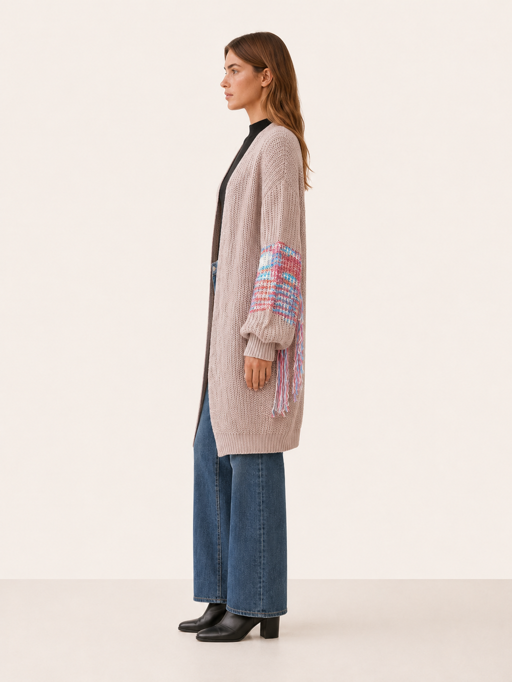 Ariadne | Long Cardigan with Fringe Sleeves and Open Front