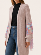 Ariadne | Long Cardigan with Fringe Sleeves and Open Front