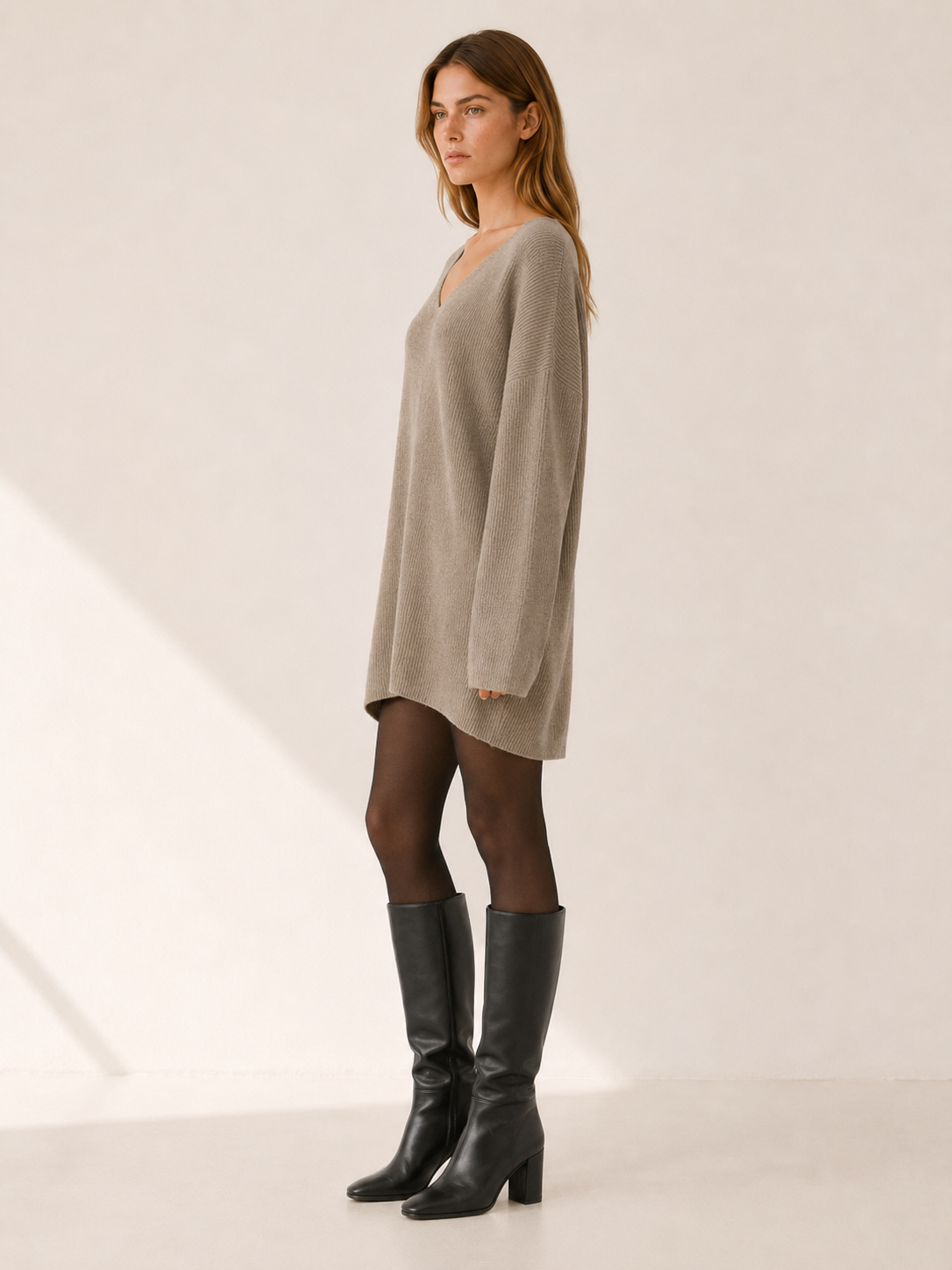 Auralisse | Jumper Dress with V-Neck and Dropped Shoulders