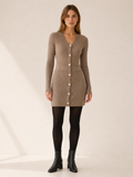Avenora | Sweater Dress with Button Front and V-Neck