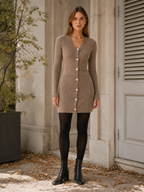 Avenora | Sweater Dress with Button Front and V-Neck