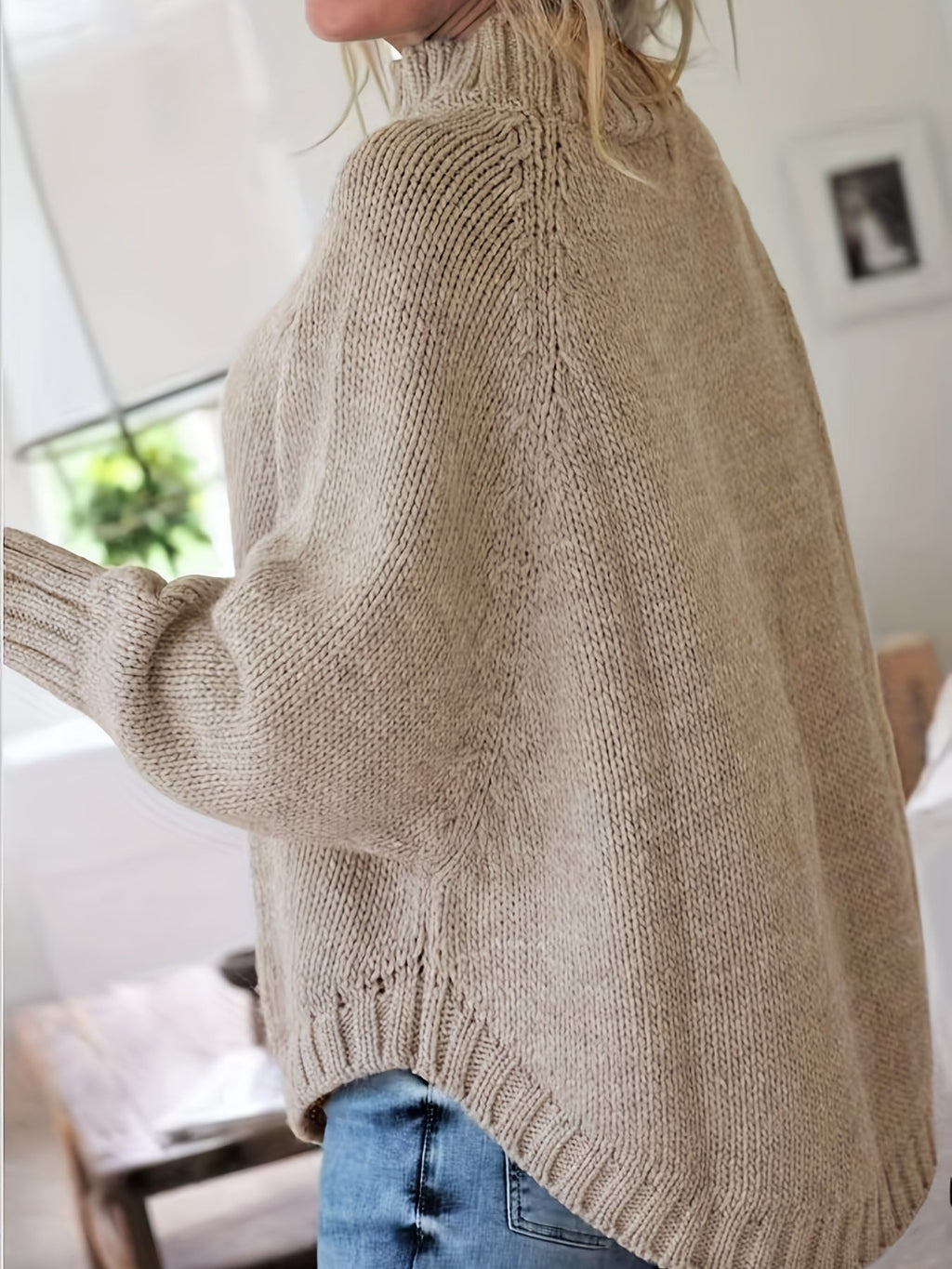 Petra | Women's Wool Cable Knit High Neck Sweater with Flared Hem