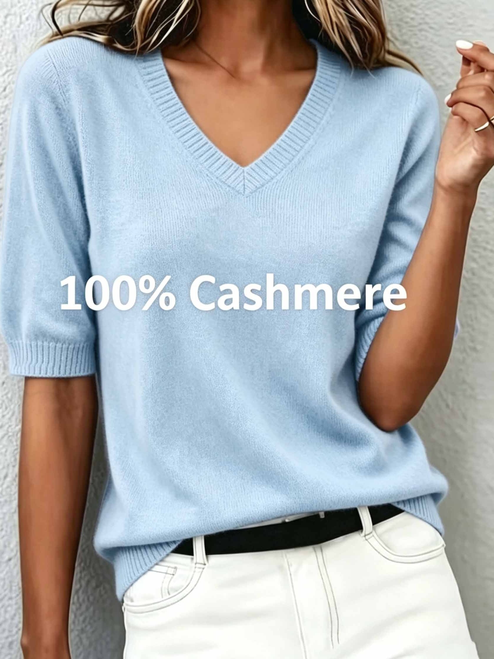 Rosalind | Women's Cashmere Blend Short-Sleeve V-Neck Sweater
