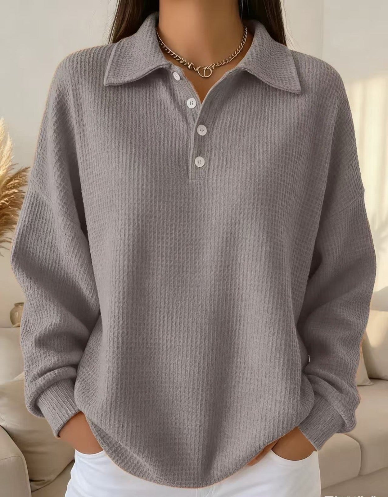 Availen | Women's Waffle Knit Collared Henley Sweater