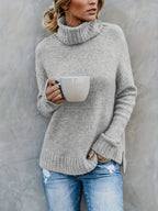 Marlowe | Women's Cowl Turtleneck Sweater with Split Hem Cuffs