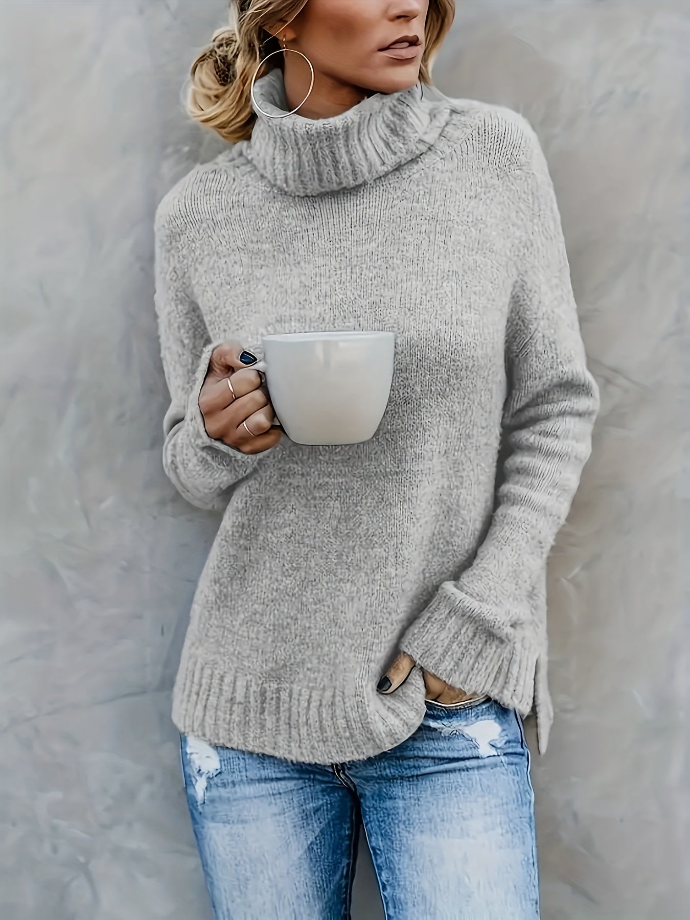 Marlowe | Women's Cowl Turtleneck Sweater with Split Hem Cuffs