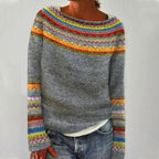 Nadia | Women's Polyester Fair Isle Boat Neck Fall Sweater, Relaxed Knit – Casual