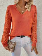Odalys | Women's Crochet Sleeve V-Neck Sweater