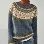 Nadia | Women's Polyester Fair Isle Boat Neck Fall Sweater, Relaxed Knit – Casual