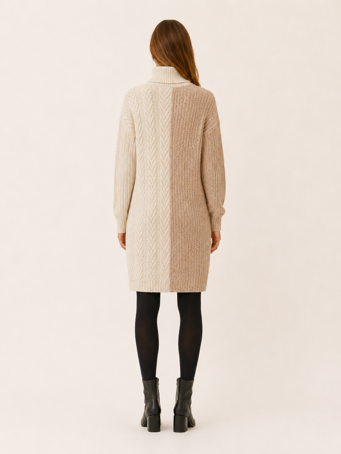 Caldrisse | Jumper Dress with Roll Neck and Textured Panels