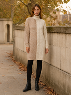 Caldrisse | Jumper Dress with Roll Neck and Textured Panels