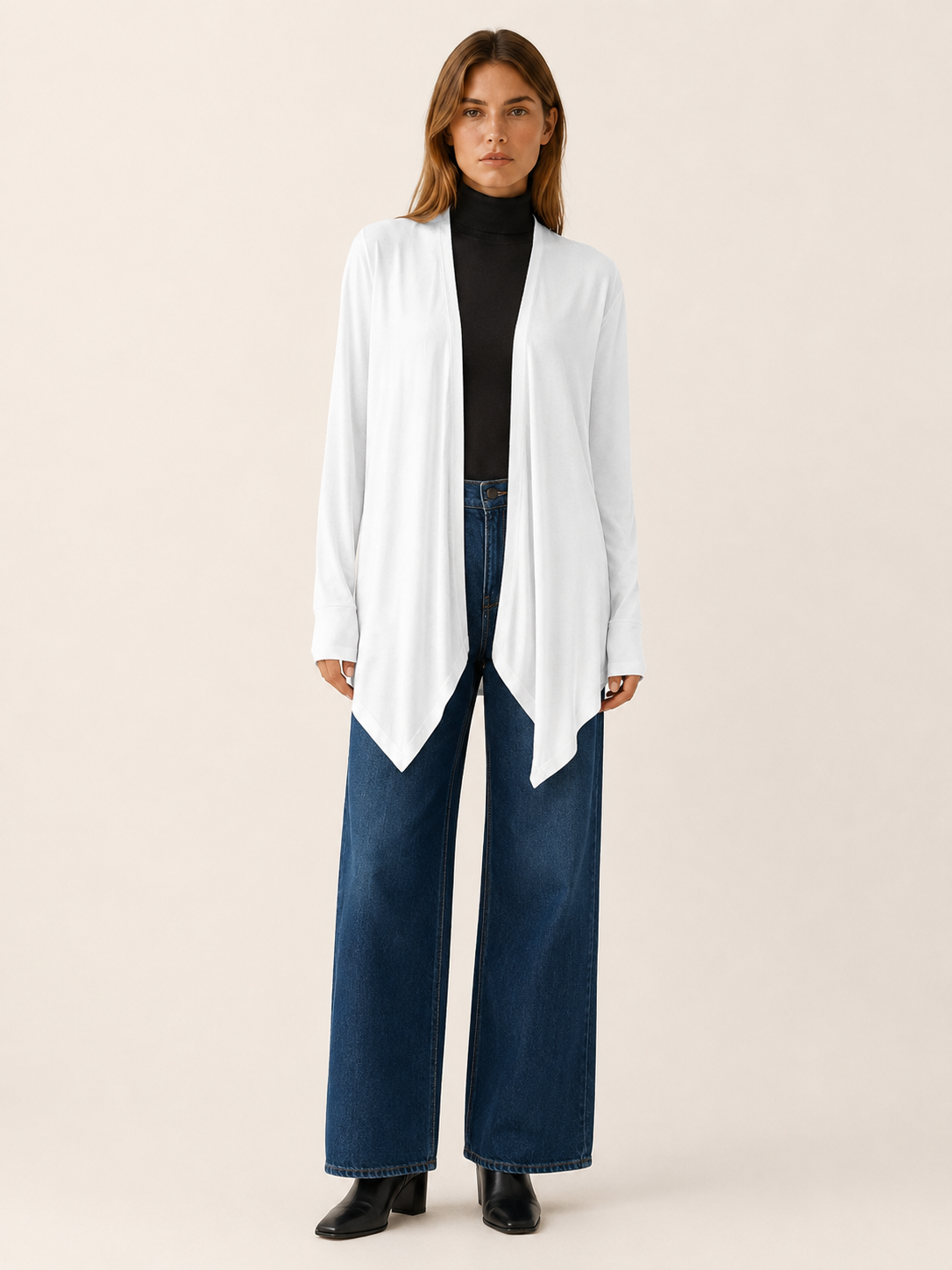 Calista | Long Cardigan with Open Front and Draped Hem