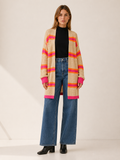 Claudine | Long Cardigan with Open Front and Striped Design