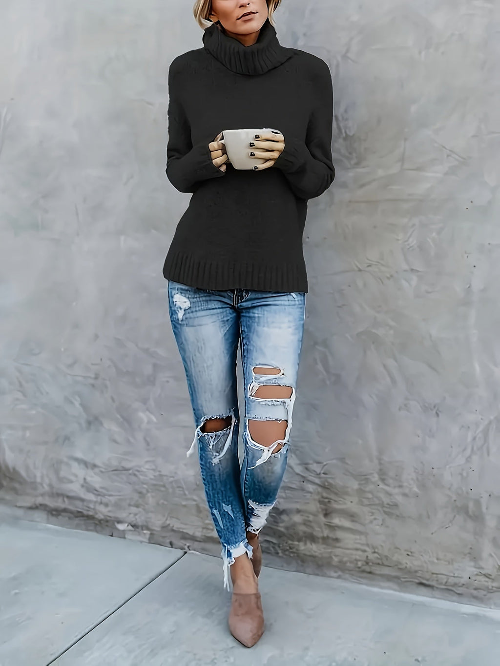 Marlowe | Women's Cowl Turtleneck Sweater with Split Hem Cuffs