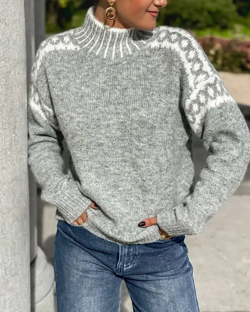 Liah | Women's Nordic Pattern Mock Neck Sweater