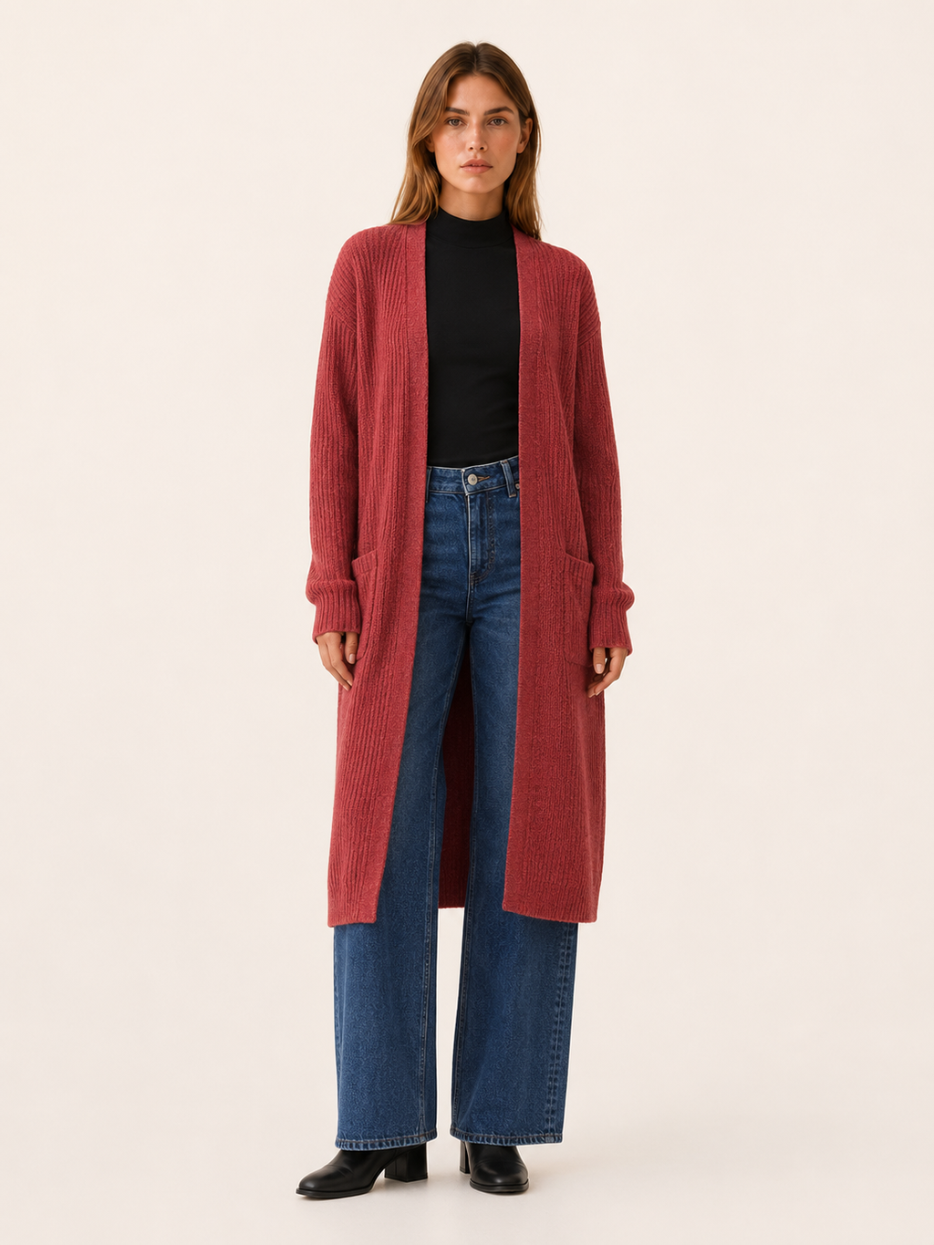 Delphine | Long Cardigan with Open Front and Pockets